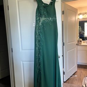 Azazie Forest Green Wedding Dress with Lace Detail